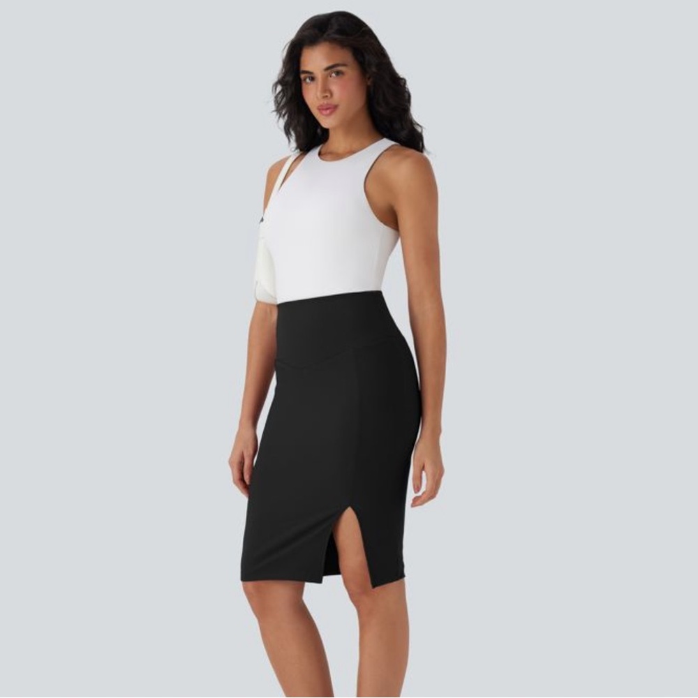 Women’s Black High-Waist Pencil Skirt with Front Slit